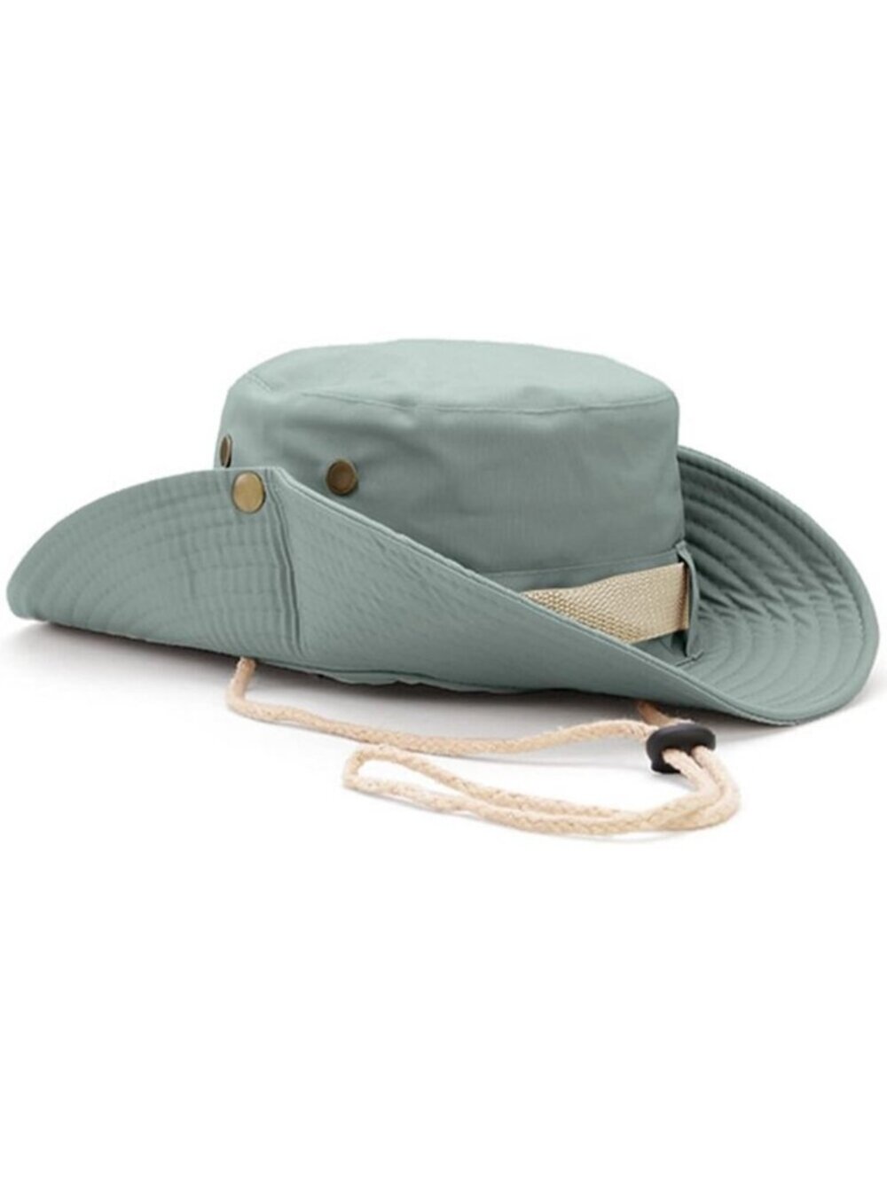 Unisex Cyan 100% Cotton Wide Brim Boonie With Chin Strap Classic Bucket Sun Hat